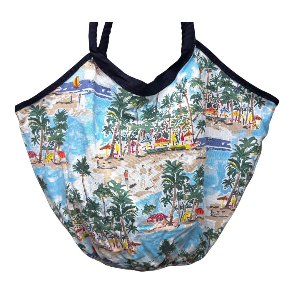 Lands End Beach Scene Tote Bag One Size Cotton Canvas & Polyester Tropical Print
